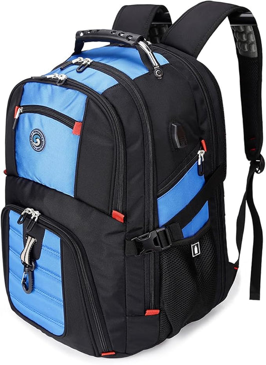 SHRRADOO Extra Large 50L Travel Laptop Backpack with combination lock, College Backpack Airline Approved Business Work Bag Fit 17 Inch Laptops for Men Women,Blue