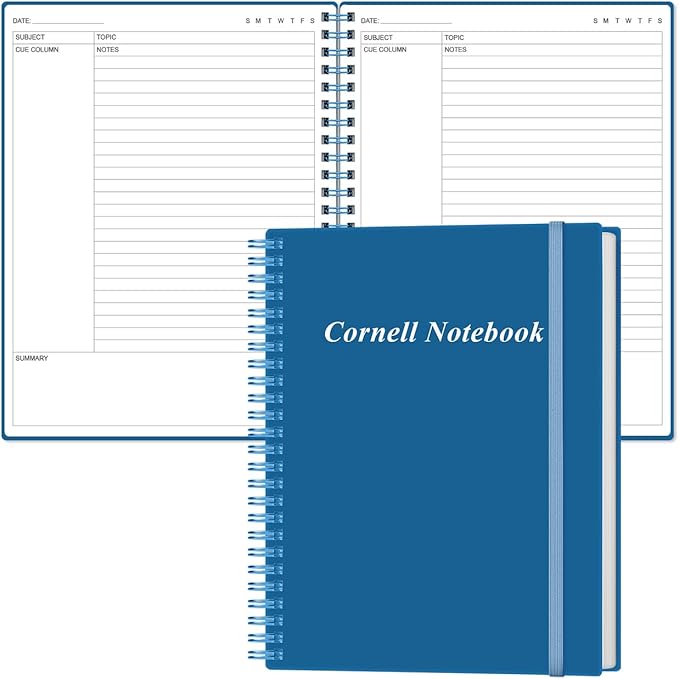 Yaridar A4 Cornell Notes Notebook - College Spiral Cornell Notebooks for Note Taking, Subject Ruled Steno Pads for Office/School/College/Home, 8.5" x 11", Blue