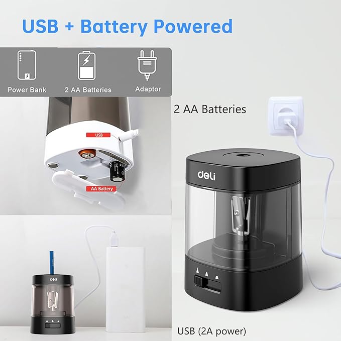 Electric Pencil Sharpener,5000 Times for Blade,Interchangeable Blade,3 Years Warranty,Battery/2A USB Powered,Suitable for 6-8mm,Extra Free Blades, for Home, Office, School (Black)