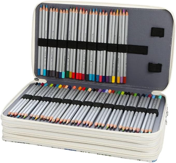 Portable Colored case Organizer 103 Larger individual slots hold 300 pcs Pencils with Printing Pattern for Watercolor Pens or Markers, Pencil Case Organizer for Artist