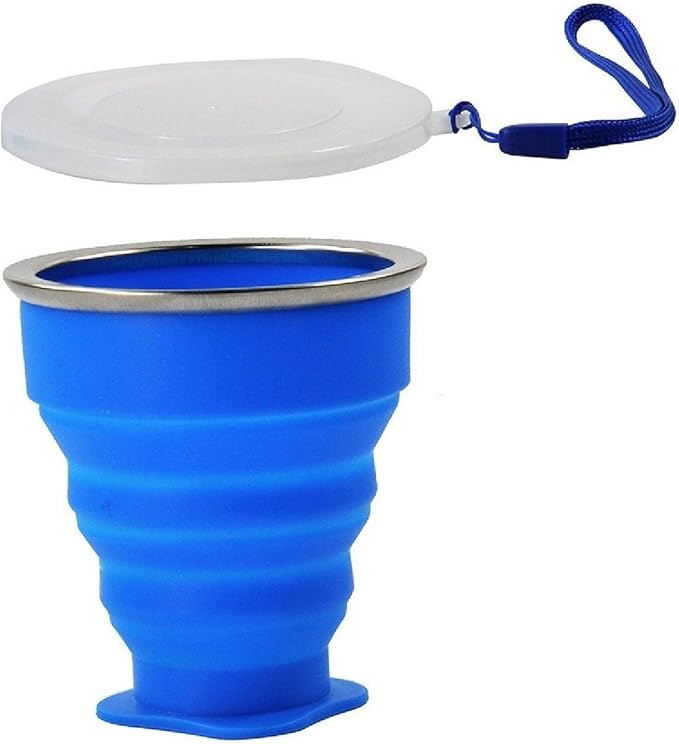 3-Pack Assorted TouchOf COLLAPSIBLE TRAVEL CUP, Genuine 7oz Drinking Mug with Lid, BPA Free Silicone, Water, Coffee, Tea Hot or Cold for Hiking, Camping, Picnic & Work Lightweight Easy to Store
