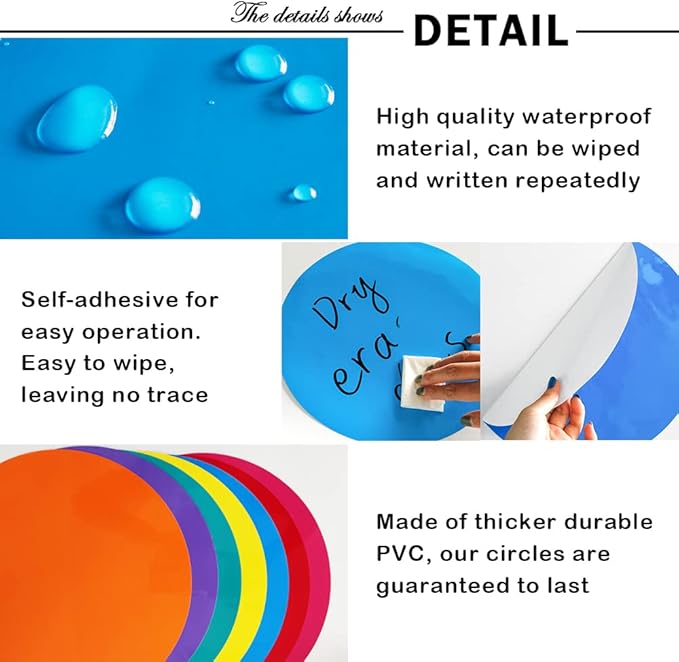 Colorful Dry Erase Dots Circles Whiteboard Marker Removable Stickers Spots Wall Decals for School Classroom Teachers Students Table & Desk, 10 Pack