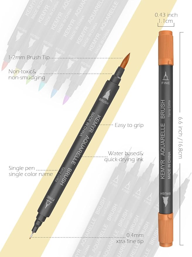 KEMYR Markers for Adult Coloring Books: 36 Color Dual Tip Fine & Brush Pens Water-Based Coloring Marker for Adults Drawing Sketching Bullet Journal Writing Lettering No bleeding