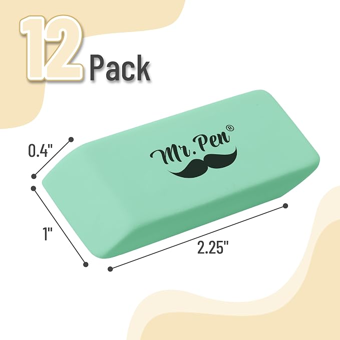 Mr. Pen- Pencil Eraser, 12 Pack, Green