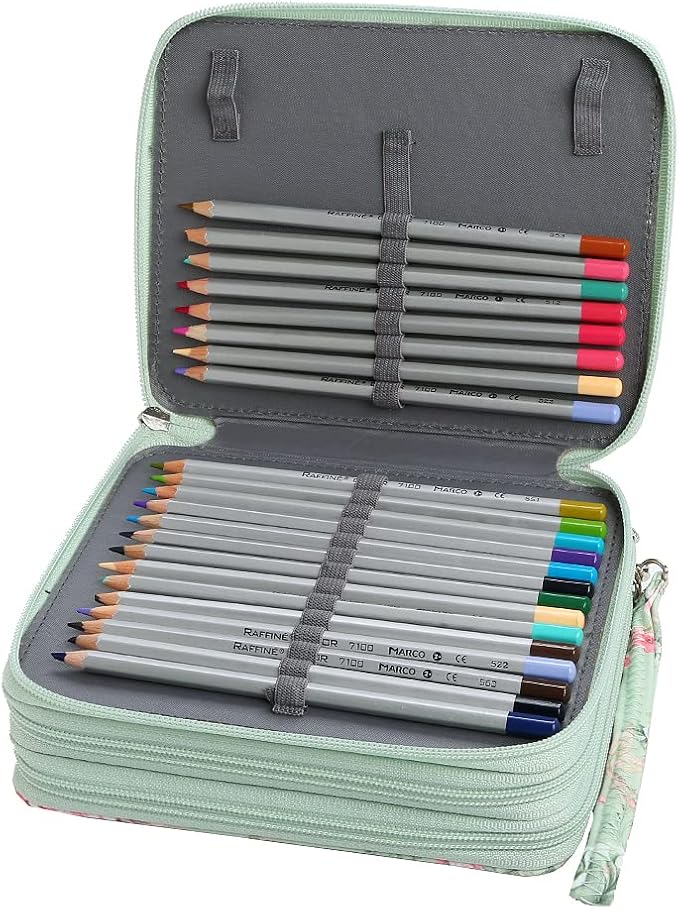 72 Slots Pencil Case Organizer w/Removal Handle Strap | 3-Layer Zipped Pencils Box Large for Colored Pencils Watercolor Pencils for Office and Travel for Artist