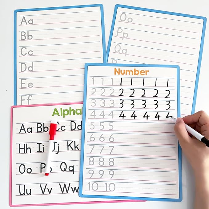 Lachilly Double Sided Dry Erase Handwriting Practice Boards – Alphabet A-Z and Number 1-10 Tracing Board for Kids – Write, Wipe, and Reuse – Perfect for Kindergarten and Preschool