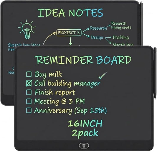 16 Inch LCD Writing Tablet 2 Pack, Large Electronic Notepad for Adults, Reusable Digital Memo Board for Office Desk and Meetings, Erasable Paper Tablet, Battery Operated (Black)