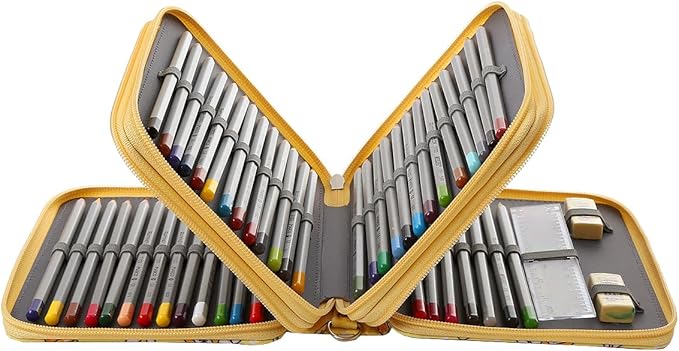 72 Slots Pencil Case Organizer w/Removal Handle Strap | 3-Layer Zipped Pencils Box Large for Colored Pencils Watercolor Pencils for Office and Travel for Artist