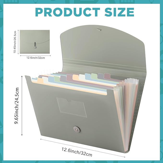 Cholemy Expanding File Folder 13 Pockets File Organizer with Labels A4 Letter Size Receipt Document Organizer Plastic Expandable Filing Folders for Office, Home(Green)