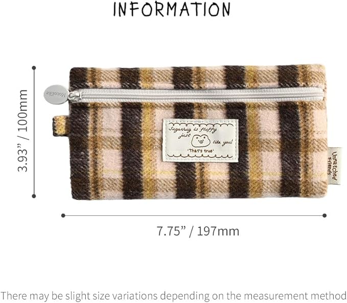 Monolike Unmatched Friends Old Check Pencil Case, Brown - Pencil Pouch, Portable Pencil Bag, Pencil Case, Office Pouch case, Cushion, Soft, Vintage