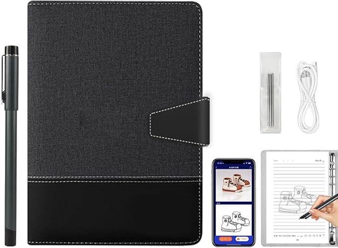Smart Digital Sketchbook with A5 Erasable Paper Refill + 5 Spare Refills, Intelligent Digital Sketchbook Pro V2, Smart Sync Pen & Notebook, Drawing, Writing, Note-Taking,Black b