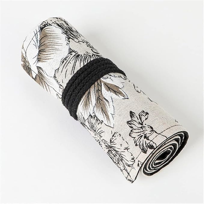 DIYOMR 24/36/72 Slots Pencil Wrap Pencil Rolls, Artist Colored Pencils Roll Up Bag Short Brushes Pouch Case Pencils Organizer for Drawing Coloring and Sketching (Peony Flower, 72slots)