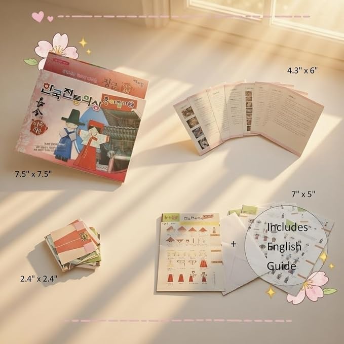 Korean Origami Kit for Kids & Adults – Traditional Hanbok Patterns, 96 Sheets, DIY Craft Gift + English Instructions