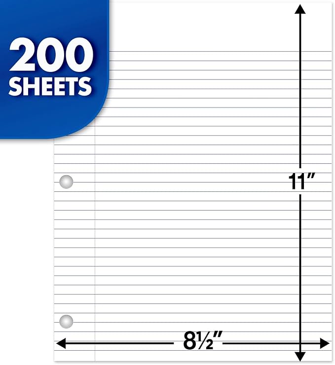 Mead Loose Leaf Paper, 3 Pack, Notebook Paper, College Ruled Filler Paper, Standard, 8.5 x 11, 200 Sheets per Pack (73189)