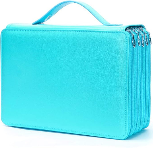 Vomgomfom 252 Slots Pencil Bag, 5-Layer Zipper Art Supply Organizer, PU Leather Portable Colored Pencil Case with Handle for 252 Watercolor Pens, Gel Pens (Green)