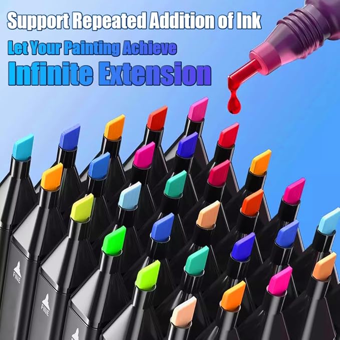 CREATSPARK Alcohol Markers 262 Colors with Base Dual Tip Art Drawing Markers for Anime Sketch Illustrations - Refillable