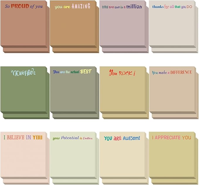 Yinder 24 Pcs Inspirational Sticky Notes Cute Motivational Sticky Notes Pad End of Year Employee Appreciation Gifts Bulk for Teacher Nurse Coworkers Office Supplies 3 x 3'' (Thank You,Boho)