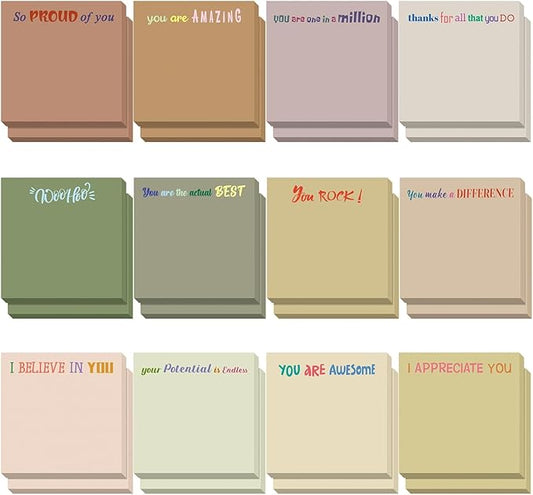 Yinder 24 Pcs Inspirational Sticky Notes Cute Motivational Sticky Notes Pad End of Year Employee Appreciation Gifts Bulk for Teacher Nurse Coworkers Office Supplies 3 x 3'' (Thank You,Boho)