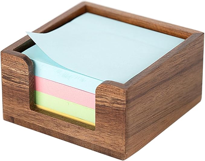 Acacia Wood Sticky Note Holder, Post It Note Dispenser for Office Desk Accessories, Self Stick Note Pad Holder, Memo Pad Holder Dispenser Organizer for School Office Desk Supplies, Brown