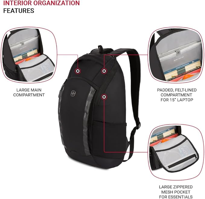 SwissGear 8117 Laptop Backpack, Black, 17.75 In (Fits Laptops up to 15")