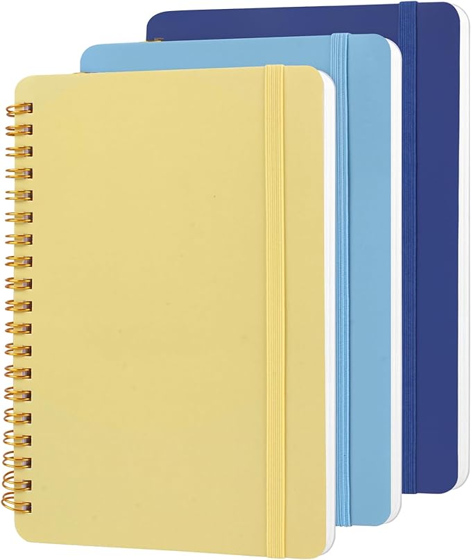 Utron 3 PCS Small Spiral Notebook 5x7, Notebooks for Note Taking, Blue Color Scheme Spiral Journal Notebook, Work Notebook Small Notebooks 5x7 with Strap, Cute Notebooks for Women 70 Sheets/Note Books