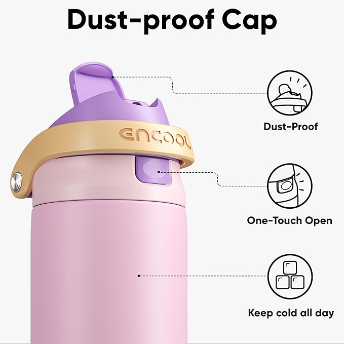 ENCOOL Leakproof Insulated Water Bottle with Straw Dual-Sip Water Bottle Bag-Safe Design for Work, Commute & Gym – Keeps Drinks Cold All Day, 24 oz, Peach Purple