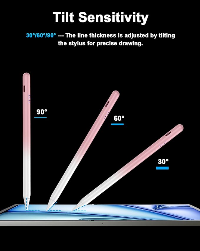 Stylus Pen for iPad 2018-2026, 2X Fast Charge Active Pencil with Palm Rejection & Tilt Sensitivity, Compatible with Apple iPad 11(A16)/10/9/8/7/6, i-Pad Pro M5/M4/12.9"/11", Air M3/M2/5/4/3, Mini 6/5