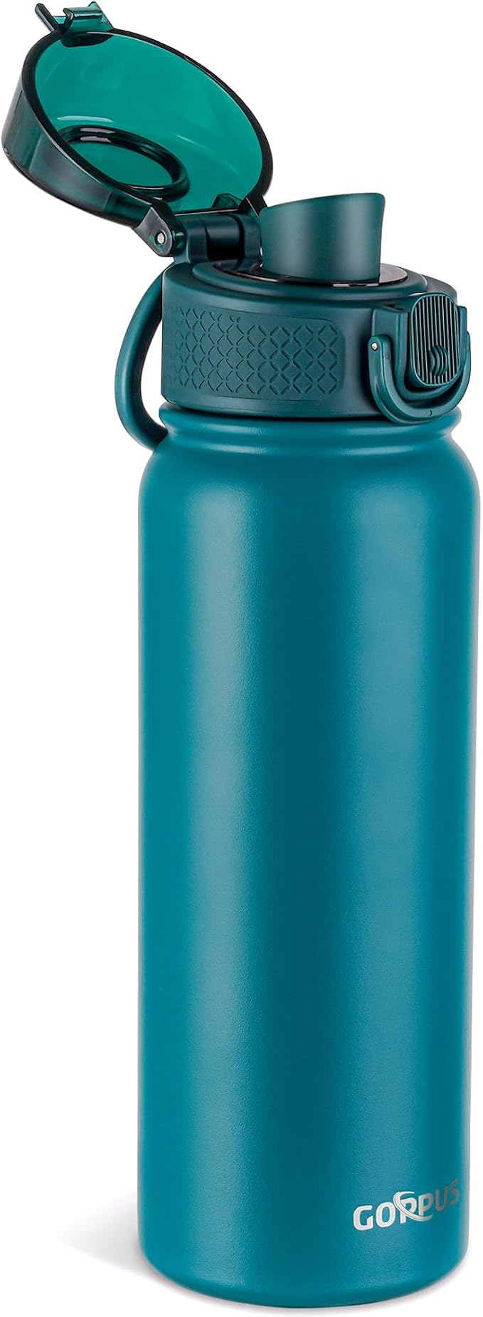 GOPPUS Insulated water bottle 20 oz Stainless Steel Water Bottle BPA-Free Sports Water Bottles, Great for Travel,Silicone Spout Lid- Leak & Sweat Proof with Anti-Dust(Blue green)