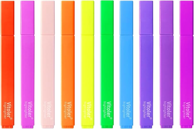 Piochoo Aesthetic Highlighters,10 pcs, Chisel Tip, Vibrant Colors,Pastel Highlighters Assorted Colors, Bulk Highlighte for Bible Journaling Planner Notes School Supplies
