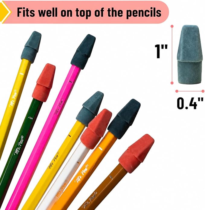 Mr. Pen- Pencil Erasers Toppers, 30 Pack, Colorful