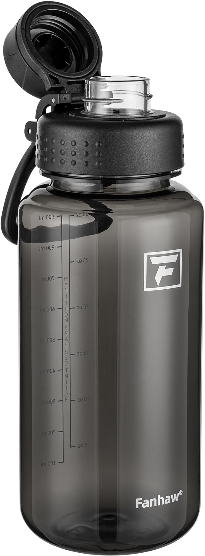Fanhaw 32 oz Clear BPA-Free Tritan Water Bottle with Fast-Flow Spout Lid, Leakproof Wide-Mouth Reusable Bottle for Gym, School & Office (Black)