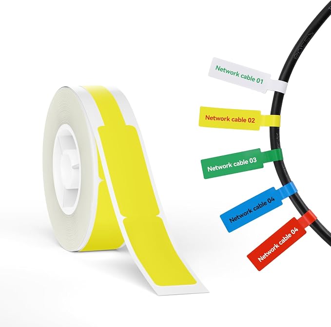 NIIMBOT Thermal Transfer Cable Label 0.49" x 4.29", for N1(B18) Label Maker | 60 Labels/Roll, PET Material, Waterproof and High-Temperature Resistance, Long Storage Time, Yellow