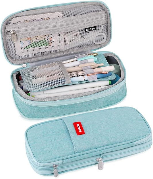 iSuperb Foldable Pencil Case Zipper Big Capacity Aesthetic Canvas Pencil Pouch Compartments Stationery Organizers Pen Bag for Kids Girls Boys Teen Child Student School Supplies Makeup Bags (Green)
