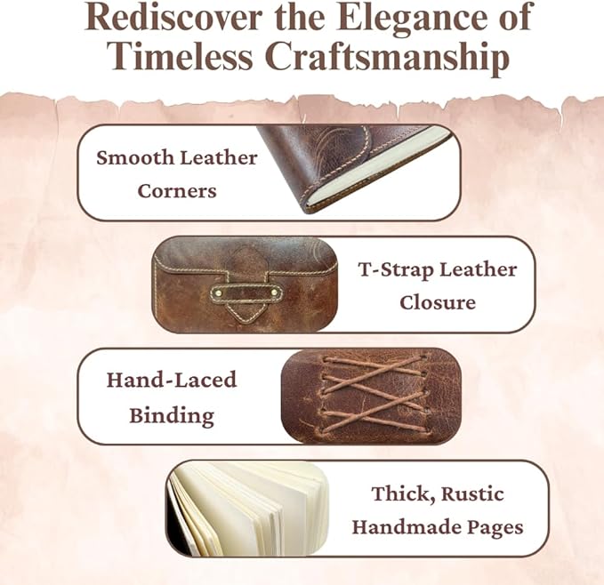 Leather Journal Writing Notebook 7x5 - Genuine Leather Bound Notebook for Men & Women - Closure Diary with 200 Pages 125 GSM Recycled Cotton Paper
