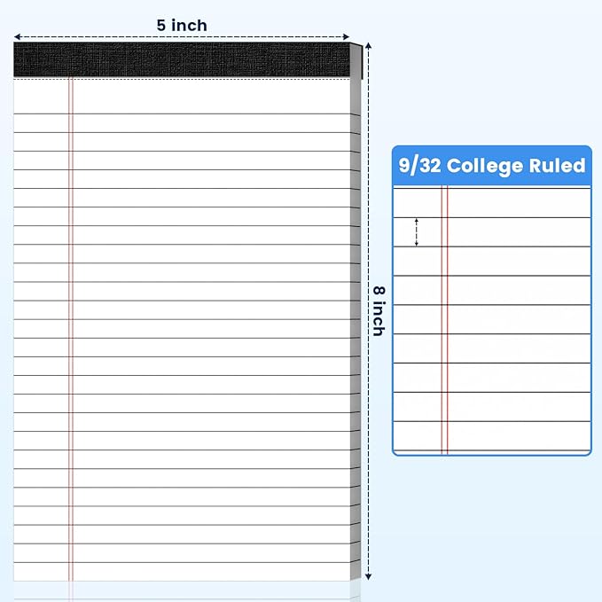 AILZFEI 24pcs 5x8 Inch Note Pads, Legal Pads Paper, 720 Sheets Total, College Ruled | White Legal Pads paper, Notepad for School, Office & Home | The Ultimate Value Pack for Neat Notes, Pads of Paper