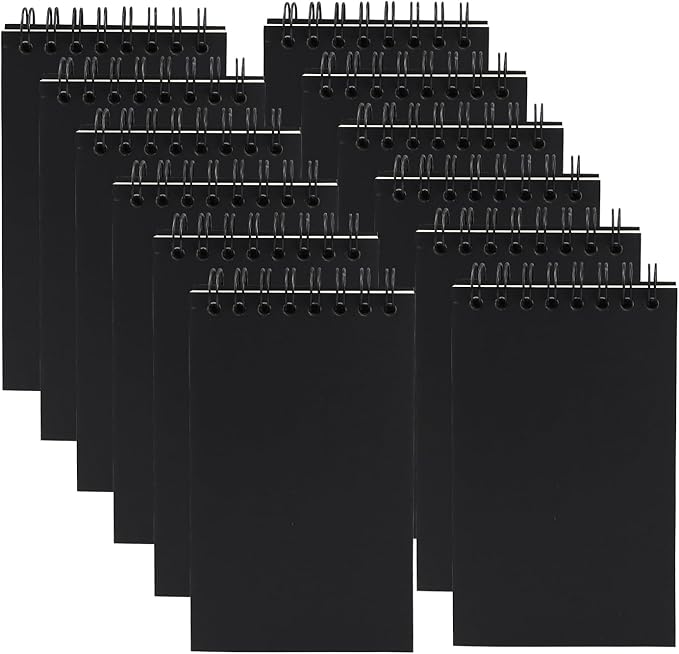 12 Pack Pocket Notebooks, 3x5 Small Notepads, Mini Spiral Notebooks, 60 Sheets/120 Pages,Lined College Ruled Paper, Memo Pads for Home, Office, School or Travel (Black)