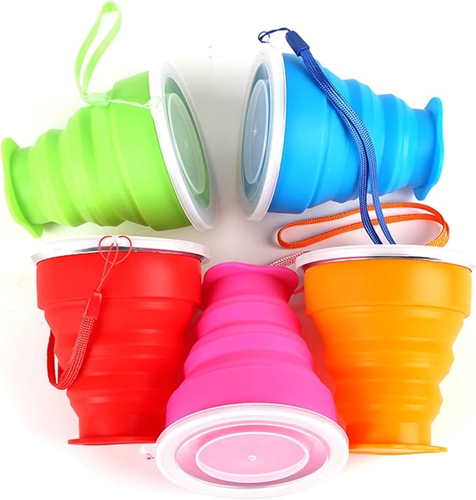 5 Pack Silicone Collapsible Travel Cup,Expandable Camping Cup with Lids,Portable Travel Cup for Outdoor Travel Drinking