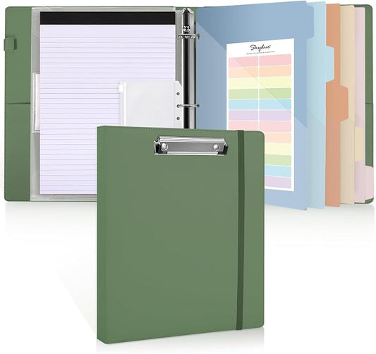 SKYDUE 3 Ring Binder with Clipboard, 13.2" × 10.2" Faux Leather 1 Inch Binder Organizer with 5 Pocket Dividers, Notepad, Labels & 2 Storage Pockets for Teachers, Students, Nurses & Office Work