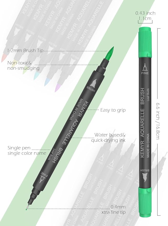 KEMYR Markers for Adult Coloring Books: 120 Color Dual Tip Fine & Brush Pens Water-Based Coloring Marker for Adults Drawing Sketching Bullet Journal Writing Lettering No bleeding