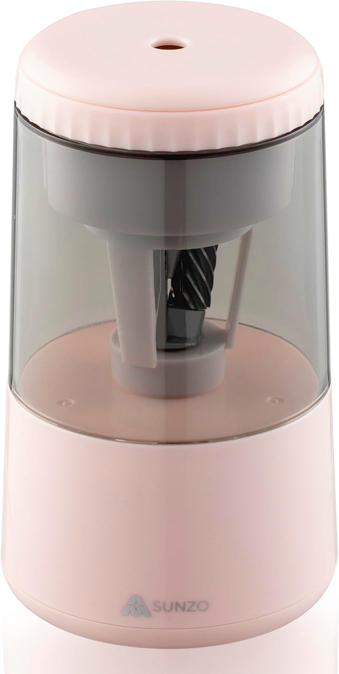 SUNZO Electric Automatic Pencil Sharpener, auto feed, hands free, electronic, rechargeable battery powered, small & portable, for colored pencil, for office & classroom (Pink)