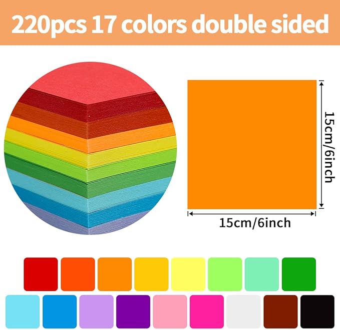 Praisebank Orange Origami Paper, 220pcs 6x6 inch, Double Sided Color, Origami Paper Kit for Crafts, Origami Kit.