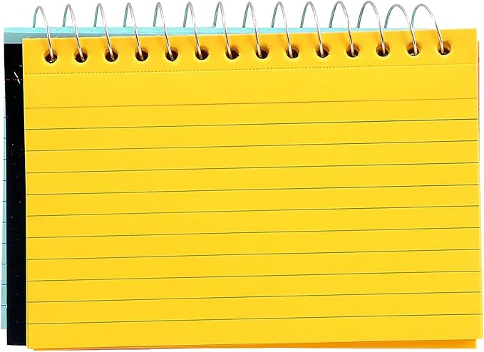 3-Pack Spiral Bound Colored Index Card Books, 3x5-Inch, Ruled, Perforated, Bright Colors: Canary-Cherry-Green-Blue, 50-Count per Book from Northland Wholesale. (3 Packs)