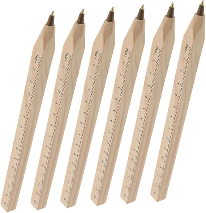 Alipis 6pcs Black Ballpoint Pens Wooden Signature Pens with Printed Ruler Eco-friendly Biodegradable for Office and School Use