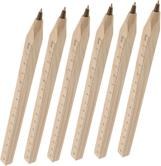 Alipis 6pcs Black Ballpoint Pens Wooden Signature Pens with Printed Ruler Eco-friendly Biodegradable for Office and School Use
