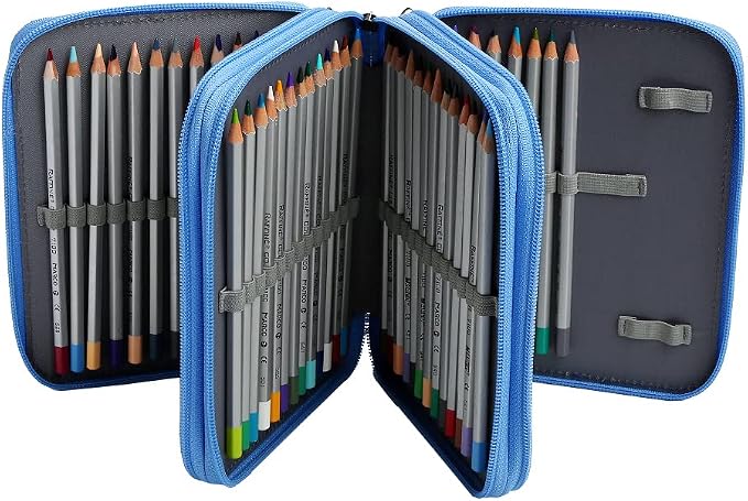 72 Slots Pencil Case Organizer w/Removal Handle Strap | 3-Layer Zipped Pencils Box Large for Colored Pencils Watercolor Pencils for Office and Travel for Artist
