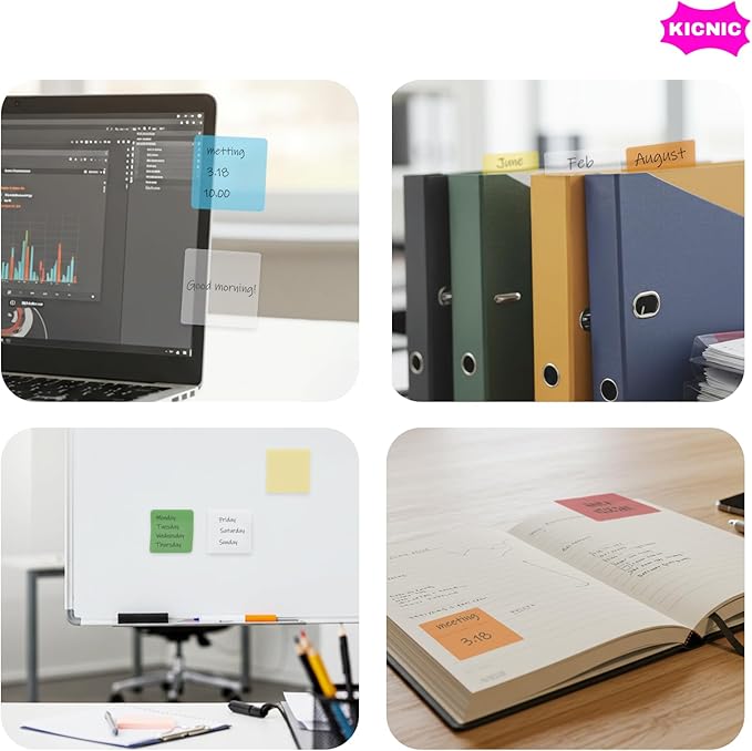 KICNIC Transparent Sticky Notes, 240 Pcs 3x3 Inch, Self-Adhesive Waterproof, See-Through Translucent Sticky Notes for Books, Bible, Page Markers, School Office College Supplies (Clear White)
