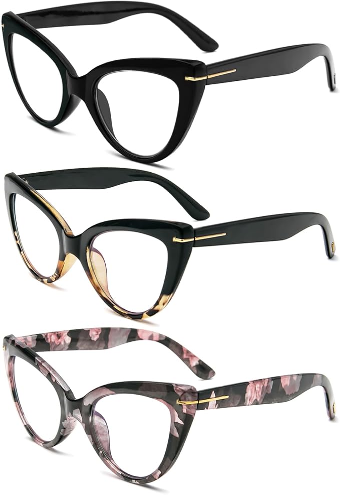 DXYXYO 3 Pack Retro Reading Glasses 1.25 for Women Oversized Cat Eye Blue Light Blocking Readers Magnification Vintange Fashion Cute Computer Eyeglasses