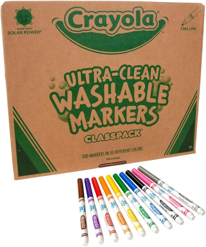 Crayola Ultra Clean Washable Markers Classpack (200ct), Teacher Classroom Must Haves, Bulk Markers for Preschool, Kindergarten & Elementary, Ages 3, 4, 5
