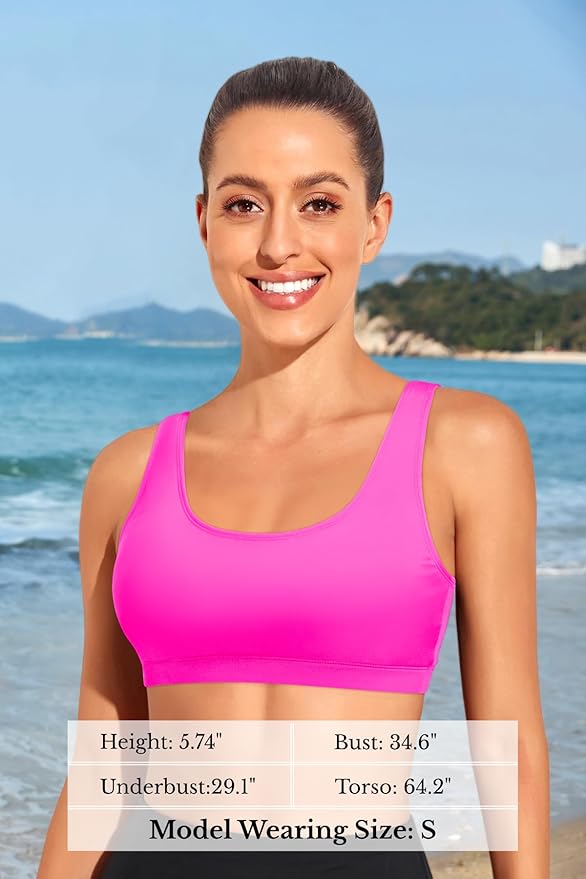 Tempt Me Women Sports Bra Bikini Top Push Up Scoop Neck Bathing Suits Top Padded Swim Crop Tops Only