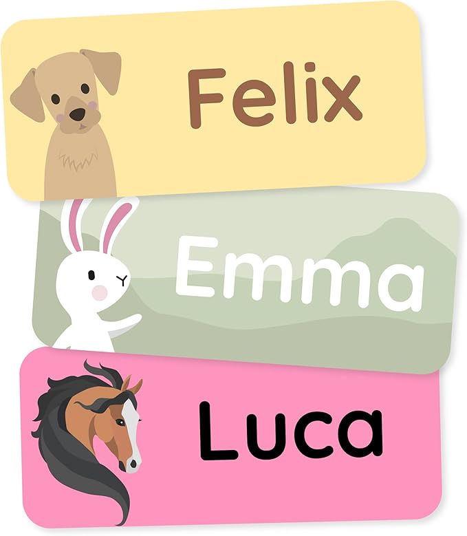 Personalized Name Labels for Kids (120) – Custom Waterproof & Durable Stickers for Clothing, Daycare, Office & School Supplies - Animals